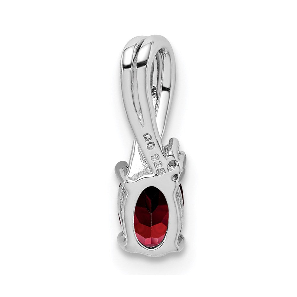 Sterling Silver Rhodium Plated Diamond Garnet Oval Pendant