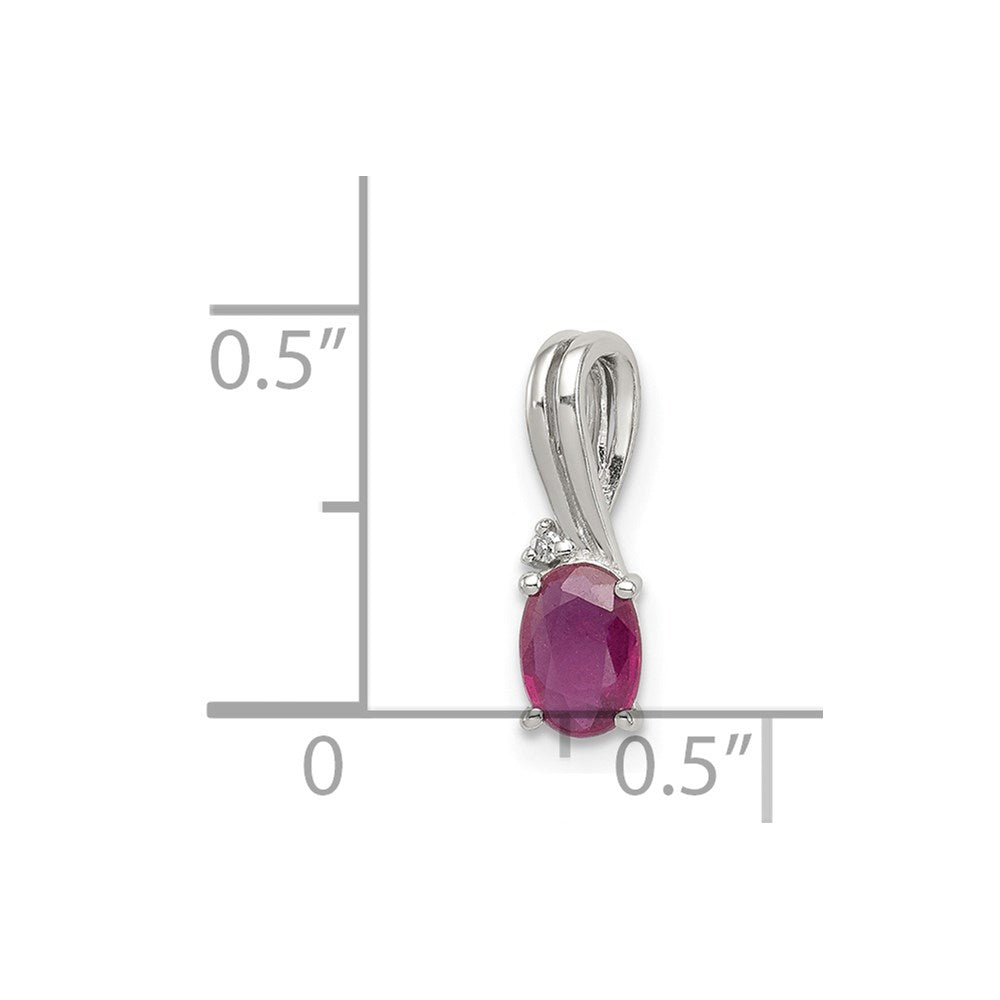 Sterling Silver Rhodium Plated Diamond & Ruby Oval Pendant