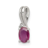 Sterling Silver Rhodium Plated Diamond & Ruby Oval Pendant