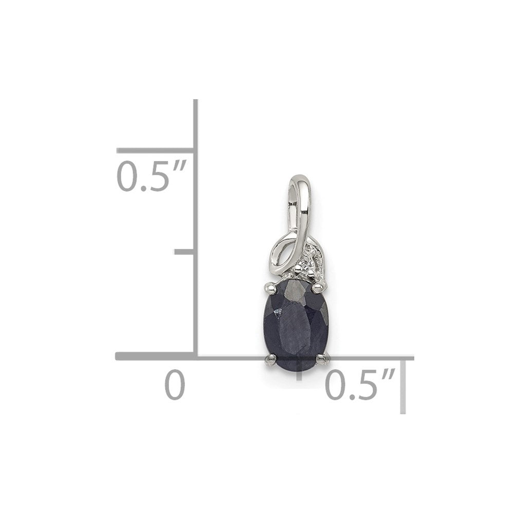 Sterling Silver Rhodium Plated Diamond & Sapphire Oval Pendant