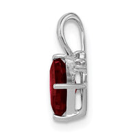 Sterling Silver Rhodium Plated Diamond & Garnet Square Pendant