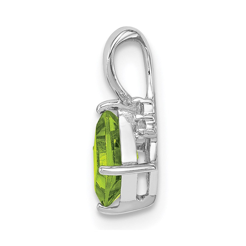 Sterling Silver Rhodium Plated Diamond and Peridot Square Pendant