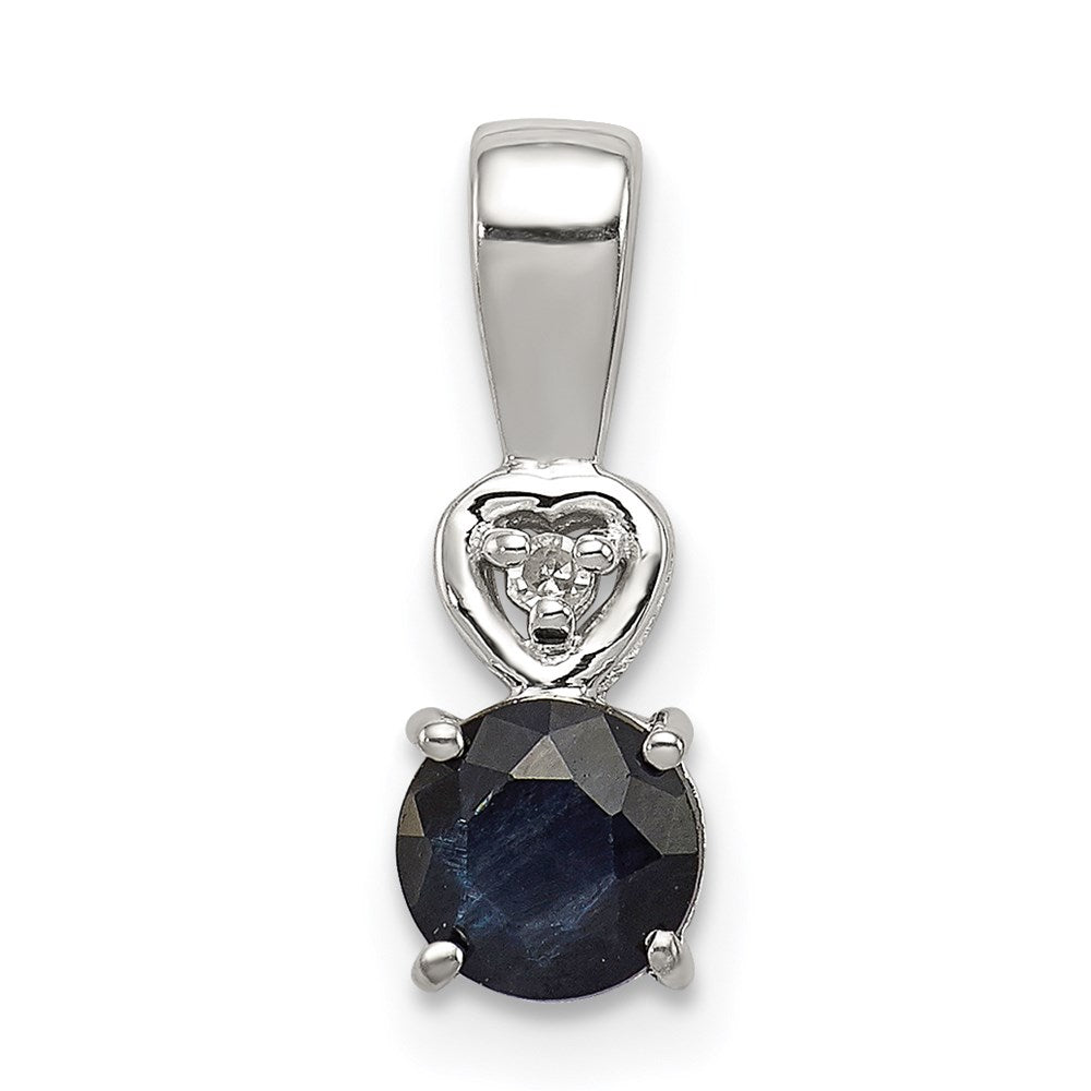 Sterling Silver Rhodium Plated Diamond & Sapphire Round Pendant