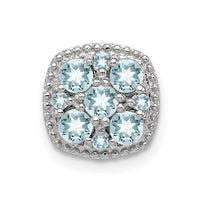 Sterling Silver Rhodium Plated Aquamarine Square Pendant Slide
