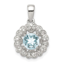 Sterling Silver Rhodium Plated White Topaz Aquamarine Pendant