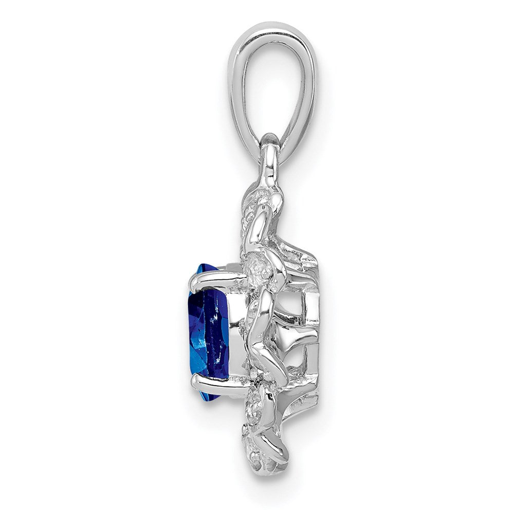 Sterling Silver Rhodium Plated White Topaz & Sapphire Pendant