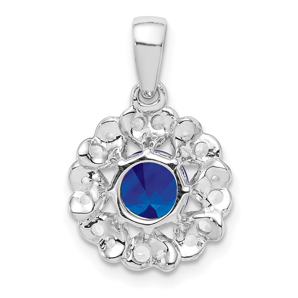 Sterling Silver Rhodium Plated White Topaz & Sapphire Pendant