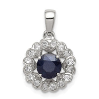 Sterling Silver Rhodium Plated White Topaz & Sapphire Pendant
