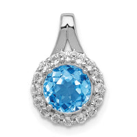 Sterling Silver Rhodium White Topaz & Lght Sw. Blue Topaz Circle Pendant