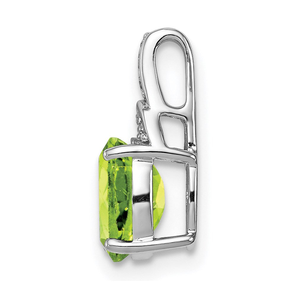 Sterling Silver Rhodium-plated Diamond and Peridot Oval Pendant