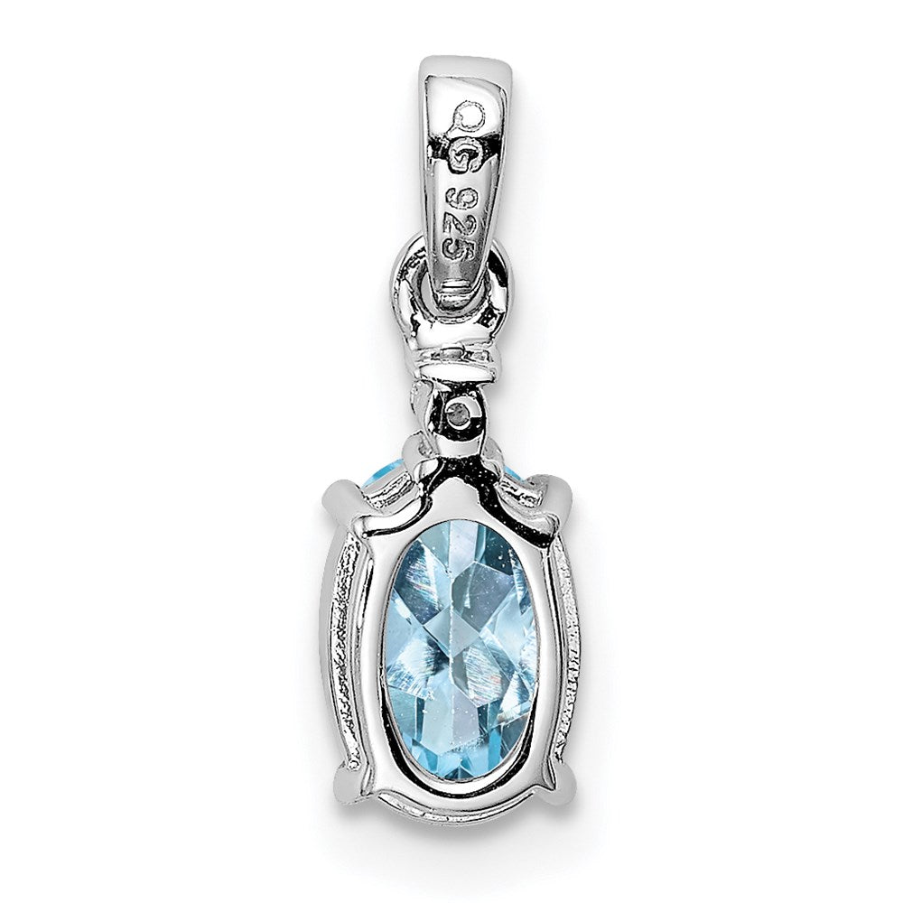 Sterling Silver Rhodium Plated Diamond Aquamarine Oval Pendant