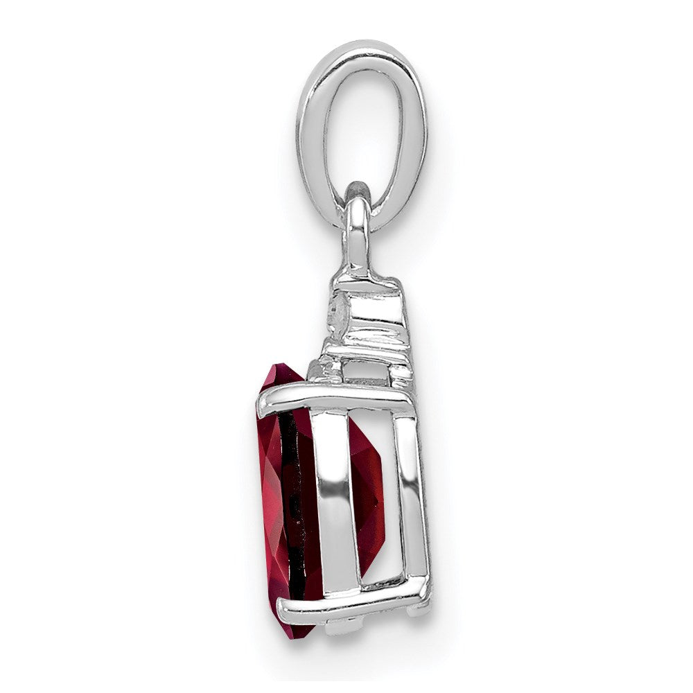 Sterling Silver Rhodium Plated Diamond & Garnet Oval Pendant