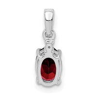 Sterling Silver Rhodium Plated Diamond & Garnet Oval Pendant