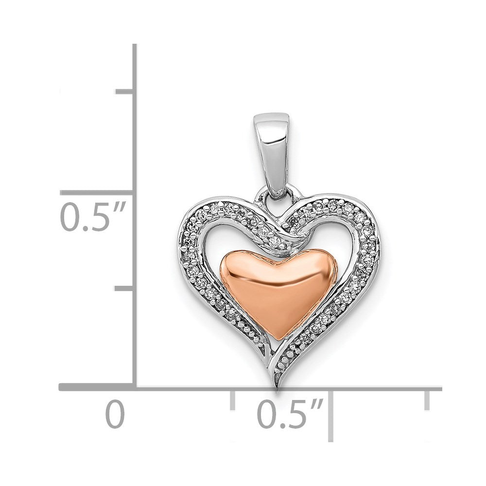 Sterling Silver Rhodium & 14K Rose Gold Diamond Heart Pendant