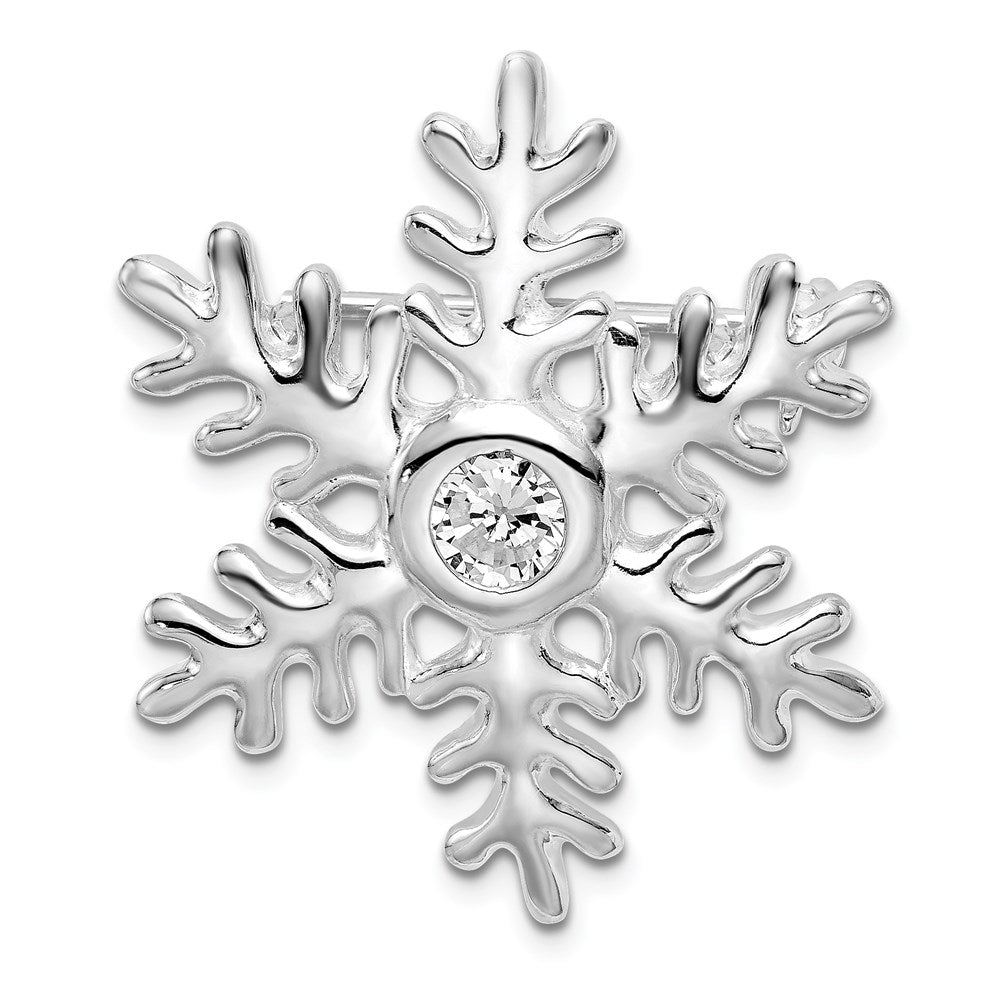 Sterling Silver Rhodium-plated CZ Snowflake Pin