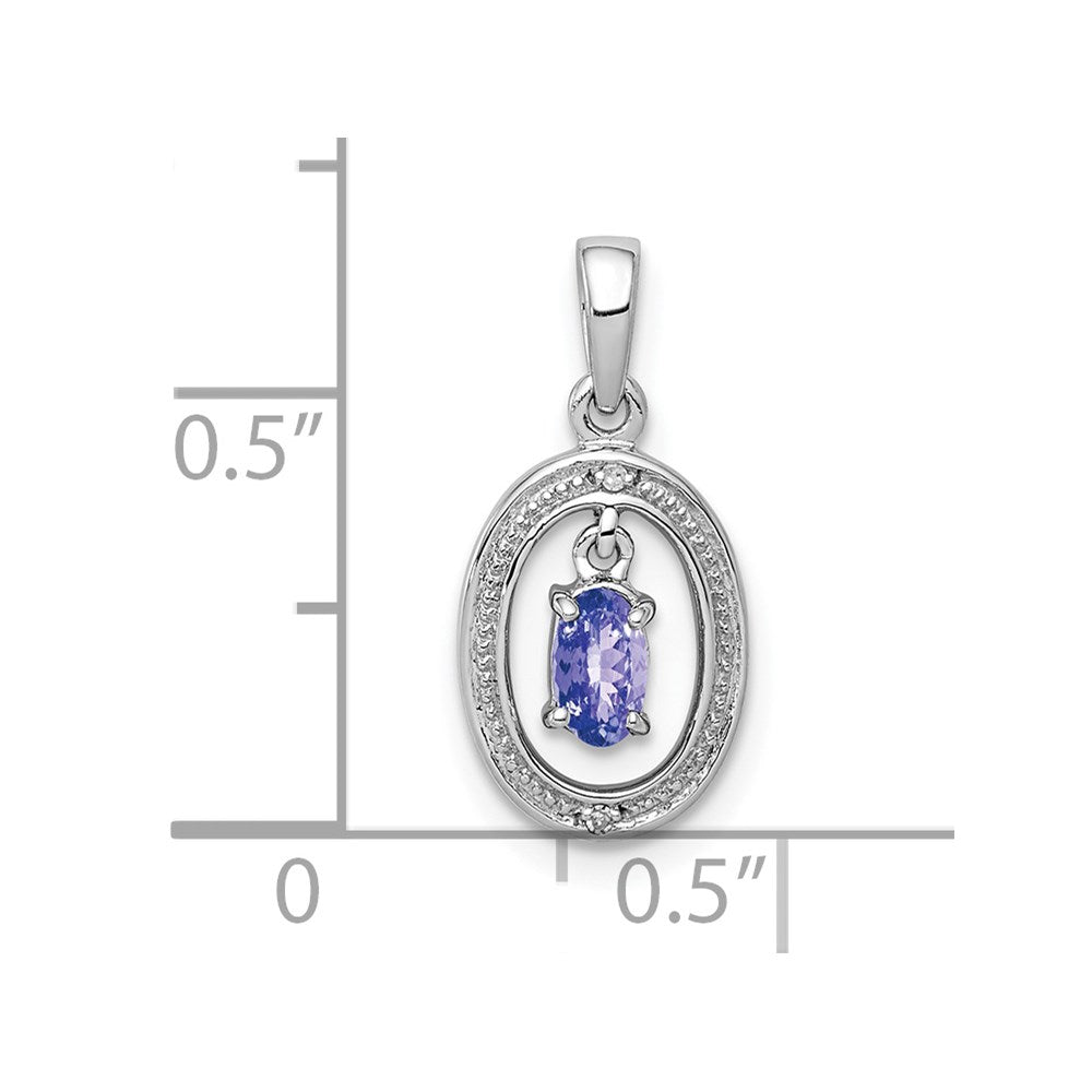 Sterling Silver Rhodium Plated Diamond and Tanzanite Oval Pendant