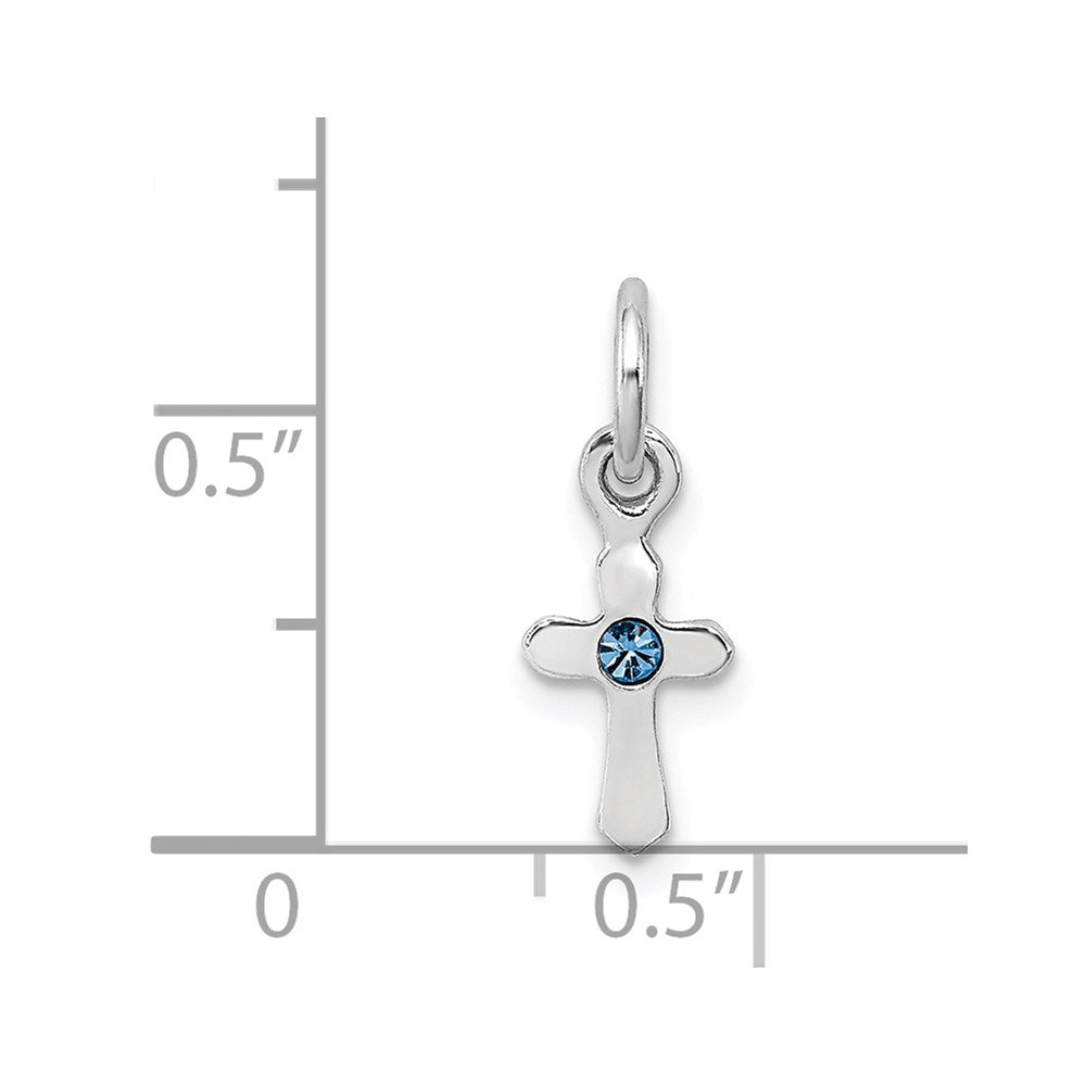 Sterling Silver RH-pltd Dec Blue Preciosca Crystal Cross Pendant