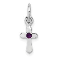 Sterling Silver RH-pltd Feb Purple Preciosca Crystal Cross Pendant