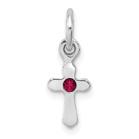 Sterling Silver RH-pltd July Red Preciosca Crystal Cross Pendant