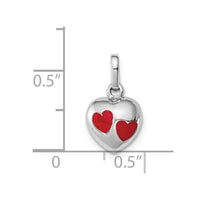Sterling Silver RH-plated Polished Red Enameled Hearts Children's Pendant