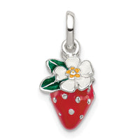 Sterling Silver Multi-color Enamel Flower & Strawberry Children's Pendant