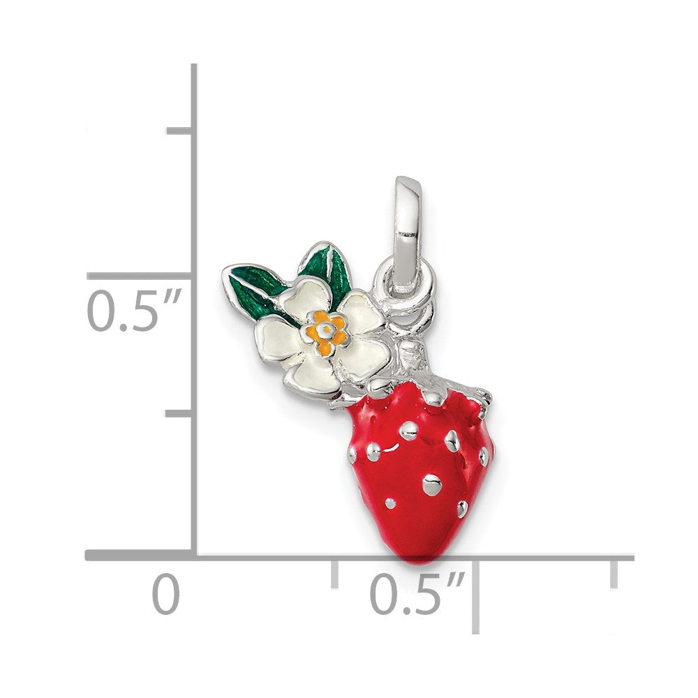 Sterling Silver Multi-color Enamel Flower & Strawberry Children's Pendant