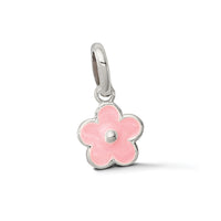 Sterling Silver Polished Pink Enameled Flower Children's Pendant