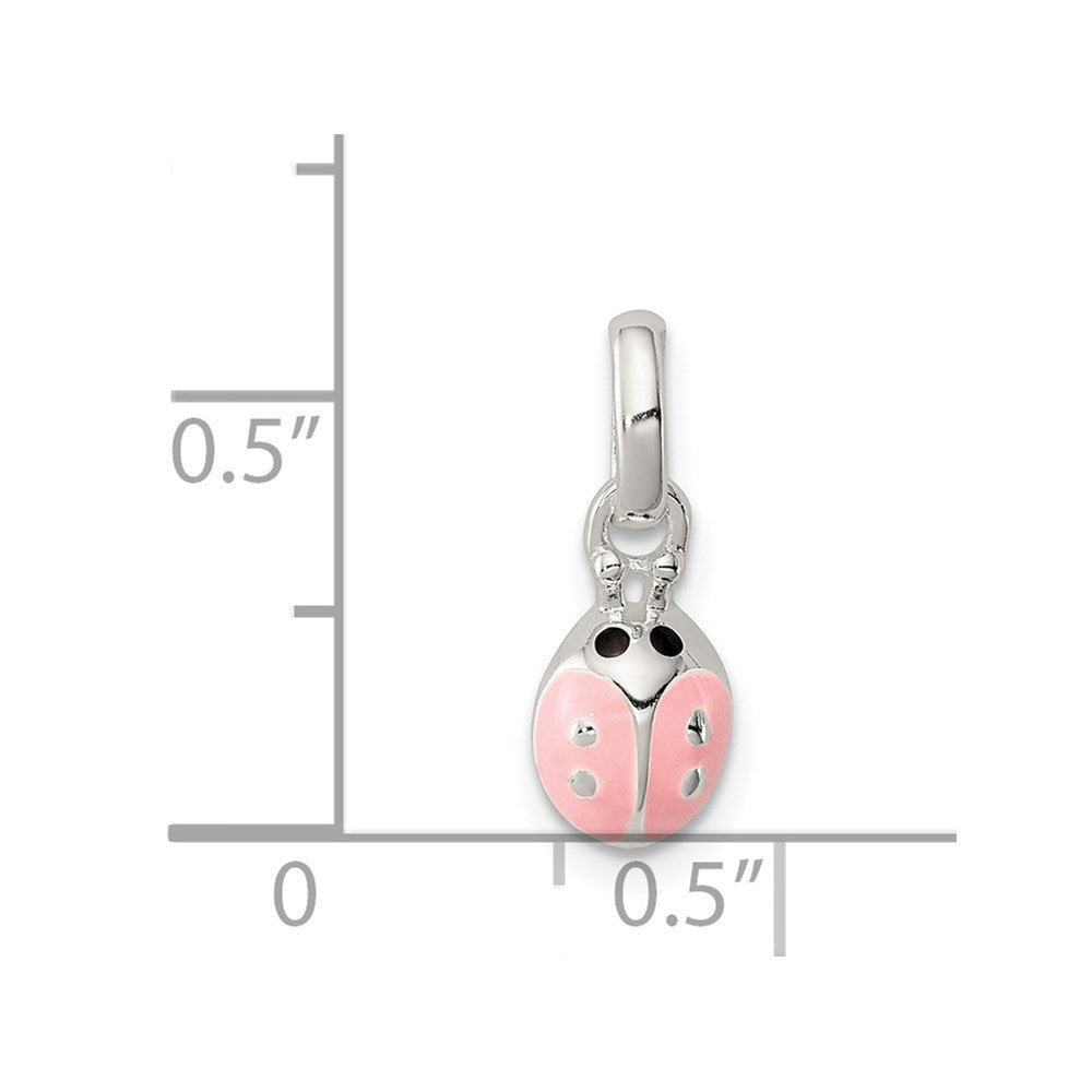 Sterling Silver Polished Pink & Black Enameled Ladybug Children's Pendant