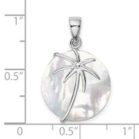 Sterling Silver Rhodium-plated Polished MOP Palm Tree Pendant