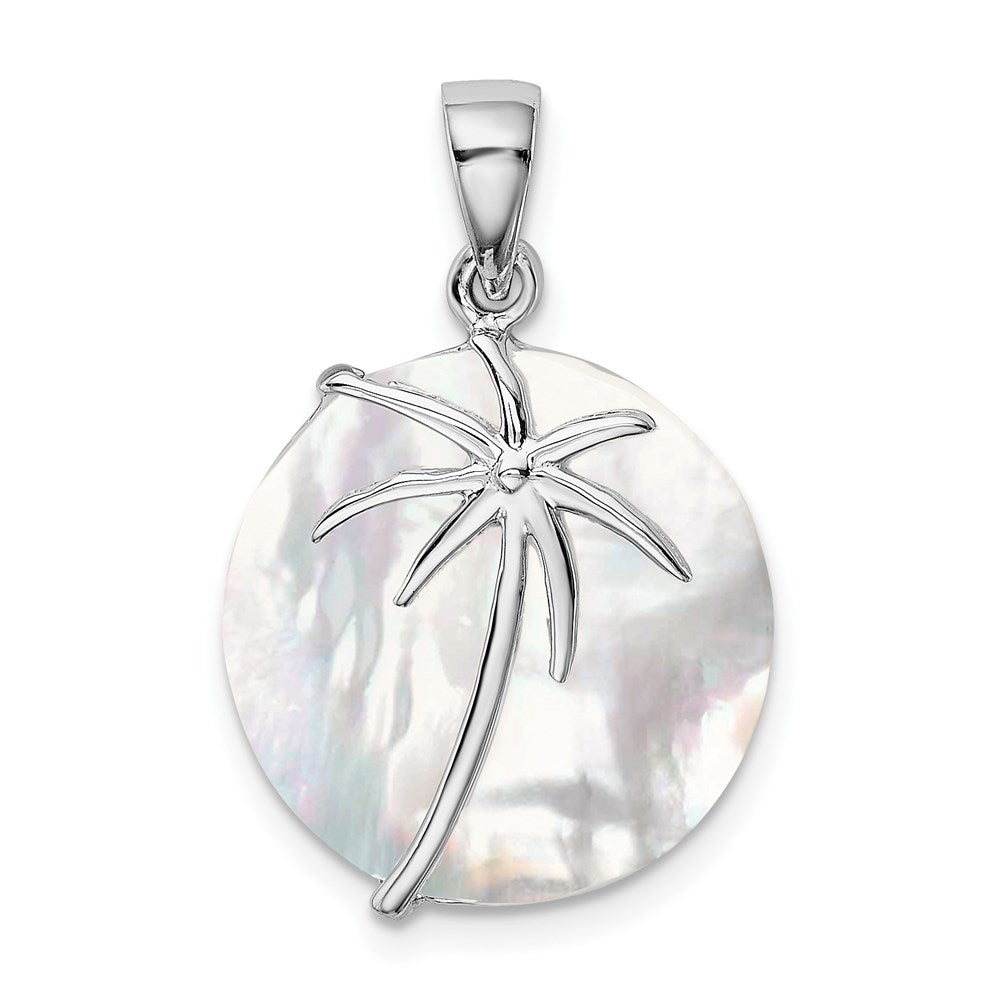 Sterling Silver Rhodium-plated Polished MOP Palm Tree Pendant