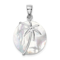 Sterling Silver Rhodium-plated Polished MOP Palm Tree Pendant