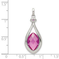 Sterling Silver Rhod-plated Synthetic Red Fancy-cut Marquise Pendant