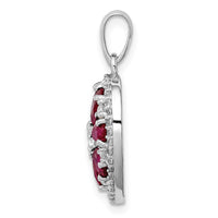 Sterling Silver Rhodium-plated Polished CZ and Lab Cr. Ruby Heart Pendant