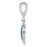 Sterling Silver Rhodium-plated Created Blue Opal Turtle Pendant