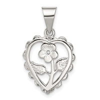 Sterling Silver Polished Mini Floral Center Heart Pendant