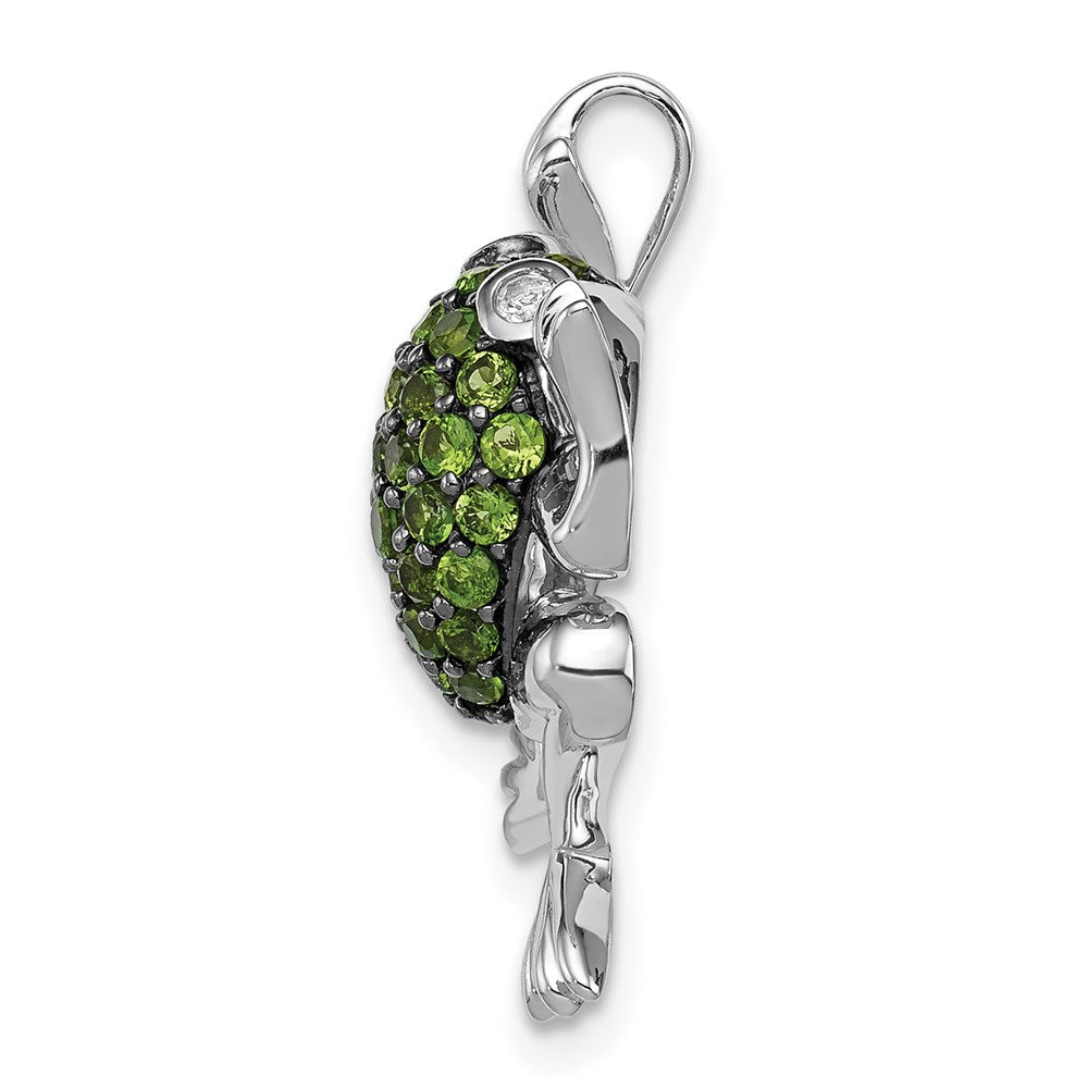 Sterling Silver Rhodium White Topaz & Chrome Diopside Frog Pendant