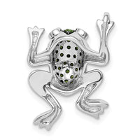 Sterling Silver Rhodium White Topaz & Chrome Diopside Frog Pendant