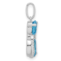 Sterling Silver Rhodium-plated Blue Topaz and Diamond Cat Pendant
