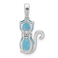 Sterling Silver Rhodium-plated Blue Topaz and Diamond Cat Pendant