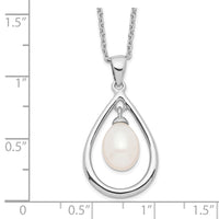 Sterling Silver Rhodium-plated 7-8mm White FWC Pearl Pendant Necklace