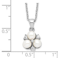 Sterling Silver Rhodium-plated 5-6mm White FW Cultured 3-Pearl CZ Necklace