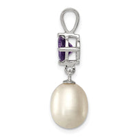 Sterling Silver Rhodium-plated Amethyst 8-9mm FWC Pearl Teardrop Pendant