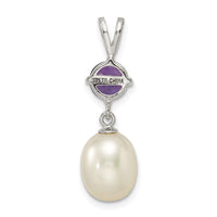 Sterling Silver Rhodium-plated Amethyst 8-9mm FWC Pearl Teardrop Pendant