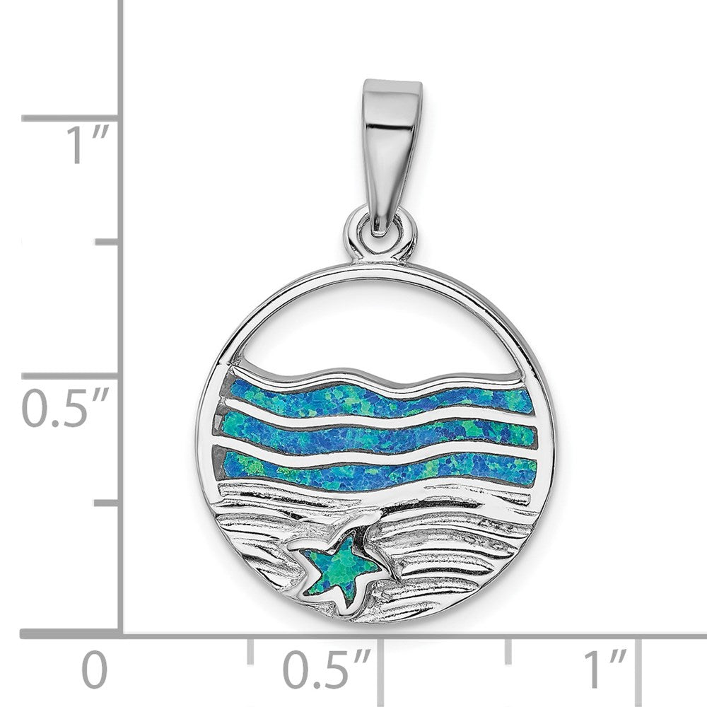 Sterling Silver Rhod-plated Created Opal Starfish Ocean Pendant