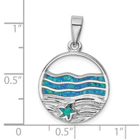 Sterling Silver Rhod-plated Created Opal Starfish Ocean Pendant