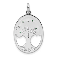 Sterling Silver Rhodium-plated Green Glass Buds Oval Tree Pendant