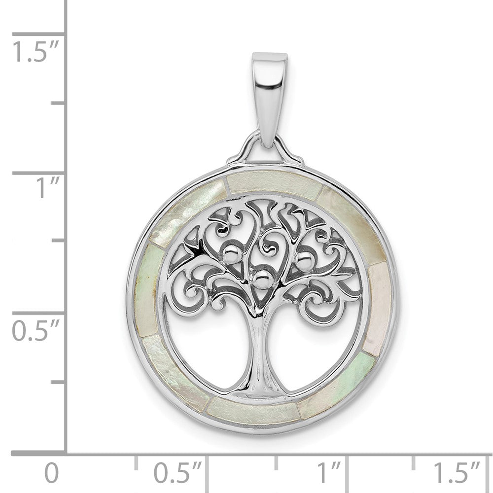 Sterling Silver Rhodium-plated White MOP Tree of Life Pendant