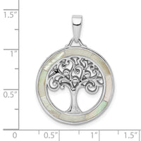 Sterling Silver Rhodium-plated White MOP Tree of Life Pendant