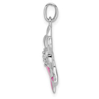 Sterling Silver Rhodium-plated Enamel CZ Ribbon Heart Pendant