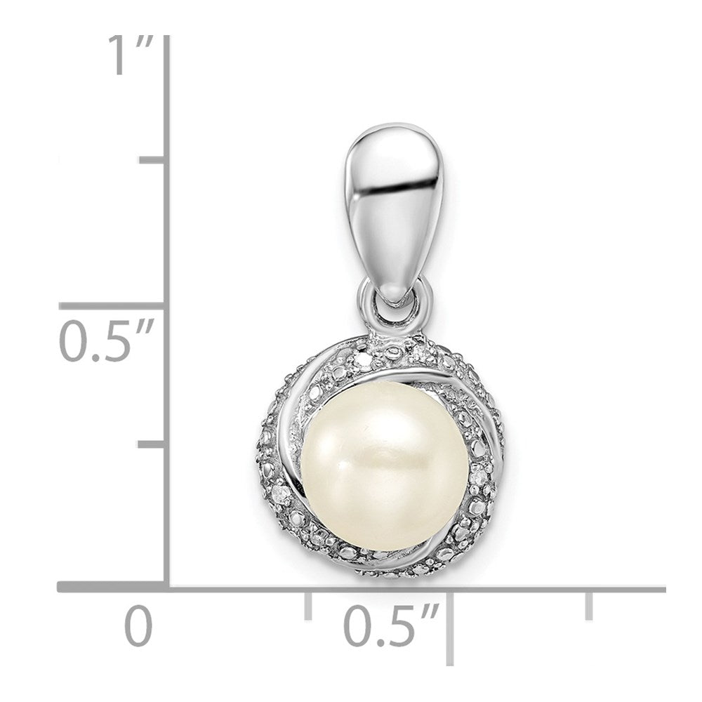 Sterling Silver Rhodium-plated w/Diamond & FWC Pearl Pendant